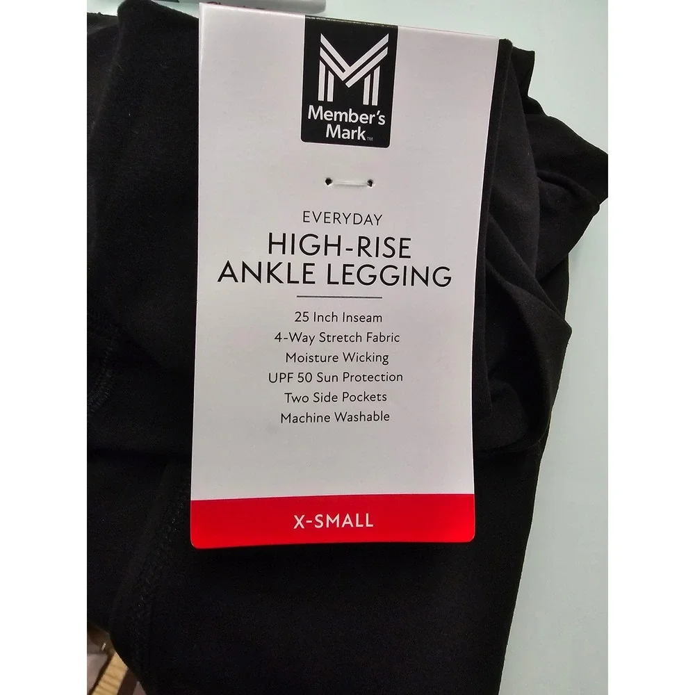 Member's Mark Womens High-Rise Ankle Leggings Black Nylon Blend Workout Size XS